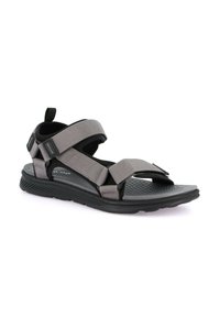 Infradito grigio da esterno con cinturini in nylon regolabili, suola in gomma, soletta testurizzata e linguetta sul retro per un facile accesso.