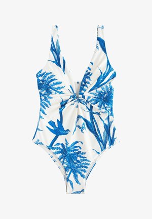Next, TALL FIT - PLUNGE TUMMY CONTROL SWIMSUIT . - Badeanzug - cream blue floral