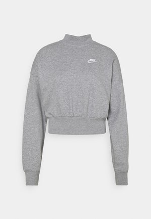 Sweat-shirt court gris avec manches longues, col montant, poignets et taille côtelés, avec un petit logo Nike blanc sur la poitrine.