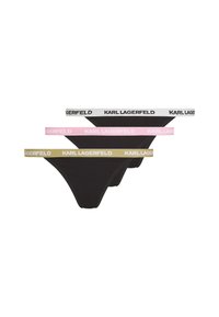 Tre paia di infradito in nero, rosa e verde oliva con bande elastiche brandizzate a contrasto. Il materiale appare morbido e elastico.