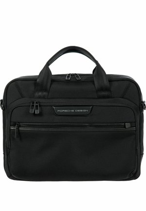Cartella nera Porsche Design con doppie maniglie superiori, multiple tasche con zip e esterno in tessuto strutturato.