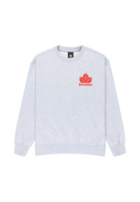 Felpa grigia in misto cotone. Presenta un collo rotondo, maniche lunghe e un logo a foglia rossa con il testo "Element" sul petto.
