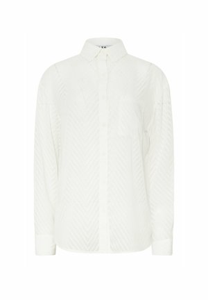 Witte langemouwen shirt met een chevronstructuur, een button-down kraag, een enkel borstzakje en knoopmanchetten.