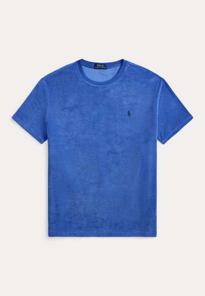 Μπλε κοντομάνικη μπλούζα με στρογγυλή λαιμόκοψη από βαμβάκι περκάλι, με μικρό κεντημένο λογότυπο Polo Ralph Lauren στο αριστερό στήθος.