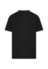 Tricou negru cu mânecă scurtă, cu guler rotund, din bumbac, cu o culoare uniformă și croială standard, fără modele sau accente.