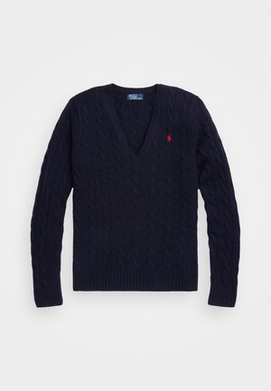 Polo Ralph Lauren, CABLE KNIT WOOL CASHMERE V-NECK SWEATER - Maglione - dark blue