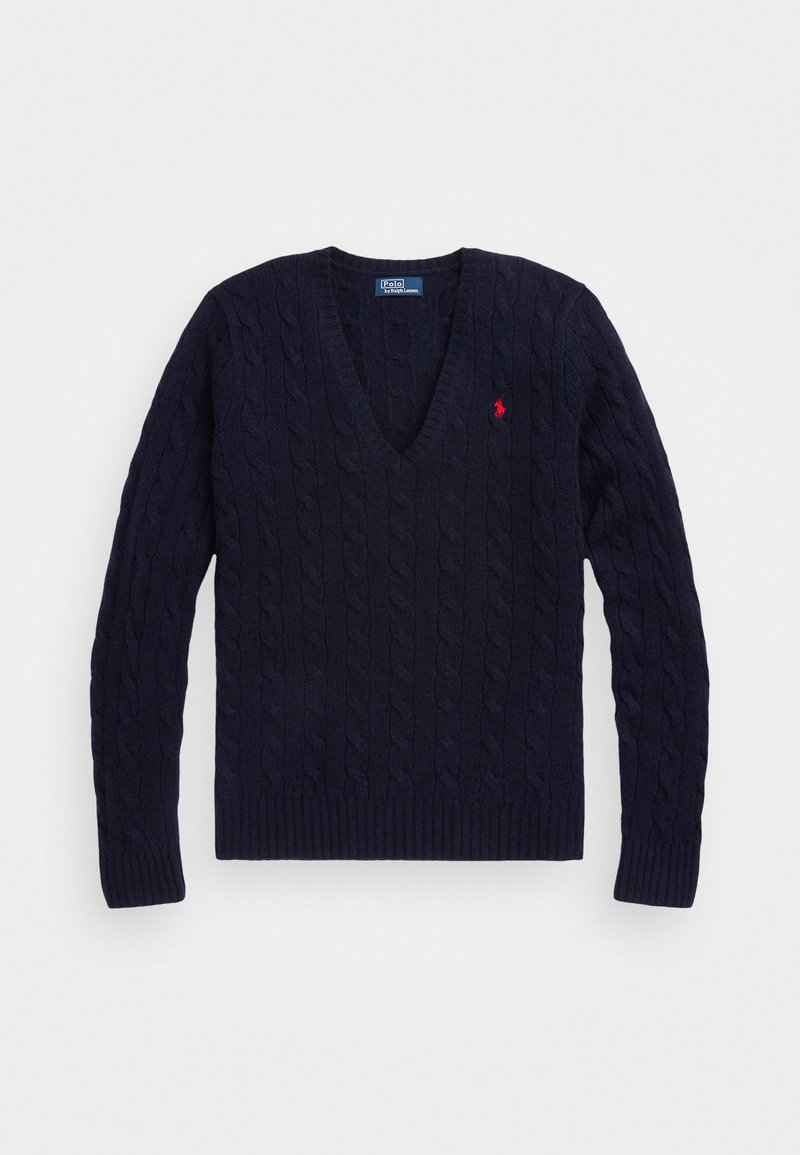 Polo Ralph Lauren CABLE KNIT WOOL CASHMERE V-NECK SWEATER - Pulóver - dark blue