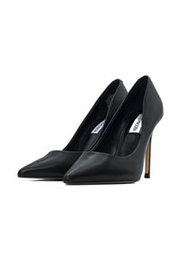 Décolleté neri in pelle, con punta affilata, texture liscia e tacco a stiletto. L'interno presenta un'etichetta di brand.