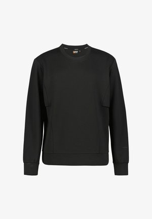 Zwart sweatshirt gemaakt van zachte stof, met een ronde hals, lange mouwen en een iets losser vallende pasvorm met geribbelde boorden en zoom.