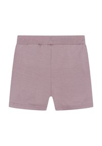 Shorts di cotone lilla con elastico in vita, caratterizzati da una texture liscia e un taglio dritto, senza tasche né decorazioni aggiuntive.