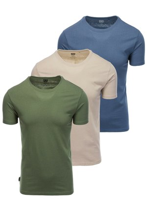 SET OF THREE - T-Shirt basic - olive beige blue