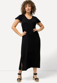 Ulla Popken CAP SLEEVE V-NECK MIDI  - Žerzejové šaty - black