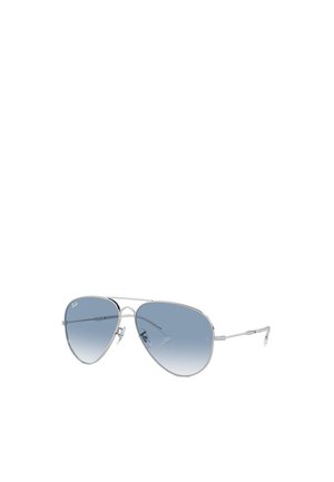 Occhiali da sole aviator con montatura in metallo argentato e lenti blu sfumate. Presentano un design classico e naselli regolabili per il massimo comfort.