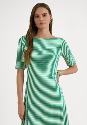STRIPED STRETCH COTTON RIBBED MIDI DRESS - Rochie de zi - stem/white