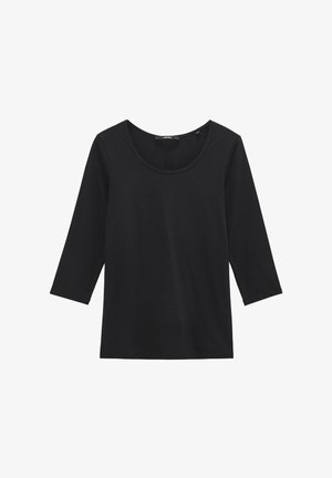 Zwarte langemouwen top gemaakt van zachte stof. Heeft een ronde halslijn en een ontspannen pasvorm. Gladde textuur zonder zichtbare patronen of accenten.