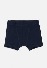 Granatowe bawełniane bokserki z elastycznym pasem i przeszywanymi szwami, wyposażone w funkcjonalny przedni worek oraz gładką fakturę.