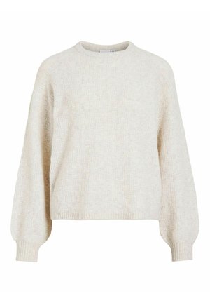 Maglione beige chiaro con un motivo texturizzato, scollo rotondo e maniche a palloncino. Realizzato in morbido e caldo materiale lavorato a maglia.