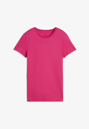 Gaiši rozā īsroku T-krekls ar apaļu kaklu, vidū krūšu daļā izšūta neliela Puma logo.