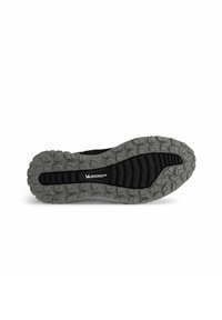 Suola nera con un design in gomma grigia strutturata. Presenta lobi prominenti per la trazione e una cresta centrale liscia. Marchio Michelin visibile.