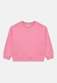 Ροζ φούτερ με στρογγυλή λαιμόκοψη, μακριά μανίκια και ριμπ μανσέτες και τελείωμα. Κατασκευασμένο από απαλό μείγμα βαμβακιού με λεία υφή.