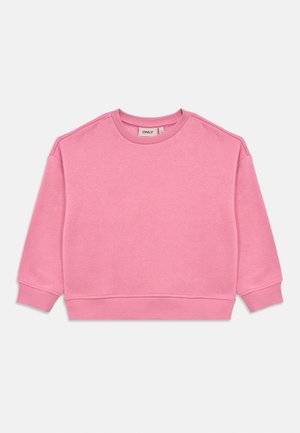 Hanorac roz cu decolteu rotund, mâneci lungi și manșete și tiv rib. Confecționat dintr-un amestec moale de bumbac, cu o textură netedă.