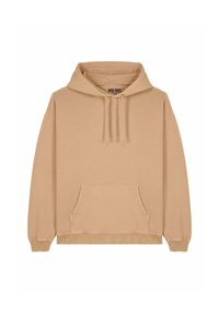 Felpa beige con cappuccio realizzata in tessuto morbido, dotata di tasca frontale a marsupio e polsini a costine. Design semplice con una vestibilità comoda.