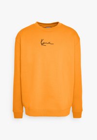 Orange sweatshirt i bomullsblandning, med rund halsringning, ribbade ärmar och en broderad logotyp i svart på bröstet.