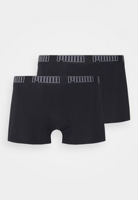 Schwarze Boxershorts aus Baumwollmischung mit einem elastischen Bund, der mit weißem "PUMA"-Branding versehen ist. Minimalistisches Design, glatte Textur, im Doppelpack.