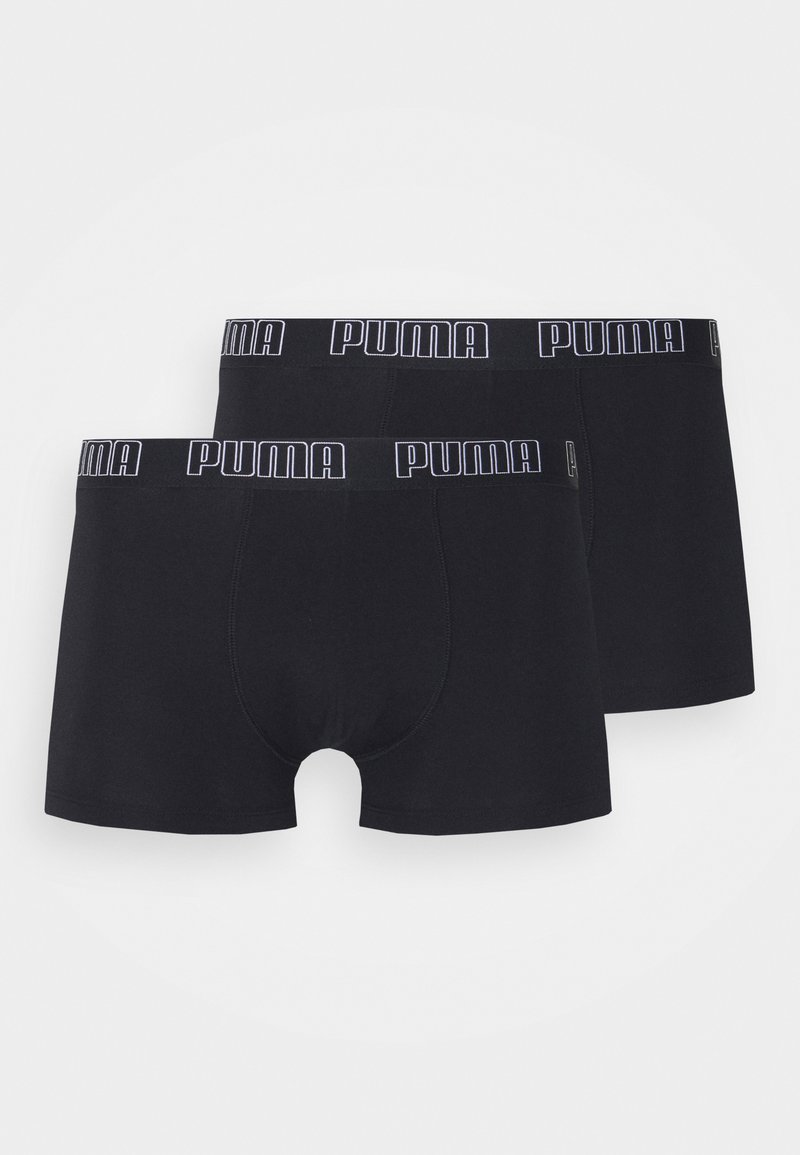 Schwarze Boxershorts aus Baumwollmischung mit einem elastischen Bund, der mit weißem "PUMA"-Branding versehen ist. Minimalistisches Design, glatte Textur, im Doppelpack.