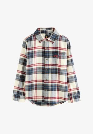 Kariertes Hemd zum Zumachen in Creme-, Blau- und Rottönen. Mit Kragen, langen Ärmeln, besticktem Logo und abgerundetem Saum. Weicher, strukturierter Stoff.