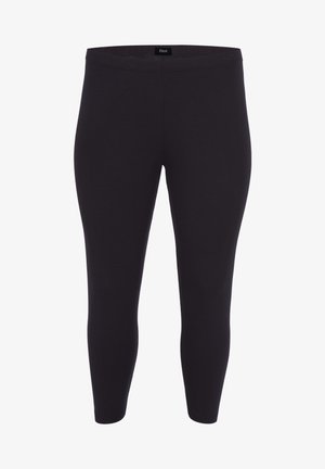 Leggings neri realizzati in tessuto elasticizzato, con vita alta e un design liscio e aderente. Senza cuciture visibili o decorazioni.