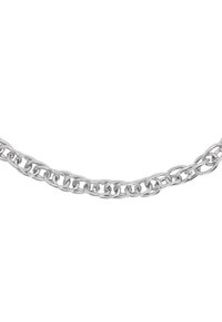 Collana in argento composta da anelli ovali interconnessi. Gli anelli hanno una finitura lucida, offrendo una texture liscia e brillante.