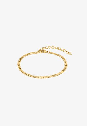 Auksinė metalinė grandinėlė su susikertančiomis jungtimis, su krabų užsegimu ir reguliuojama grandinės pratęsimu ilgio variacijai.