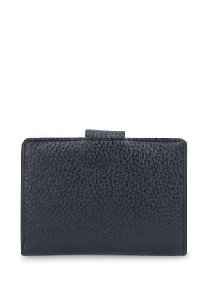 Schwarzes, strukturiertes Leder-Portemonnaie mit Druckknopfverschluss, kompakter rechteckiger Form und geprägtem Markennamen "PICARD" auf der Vorderseite.