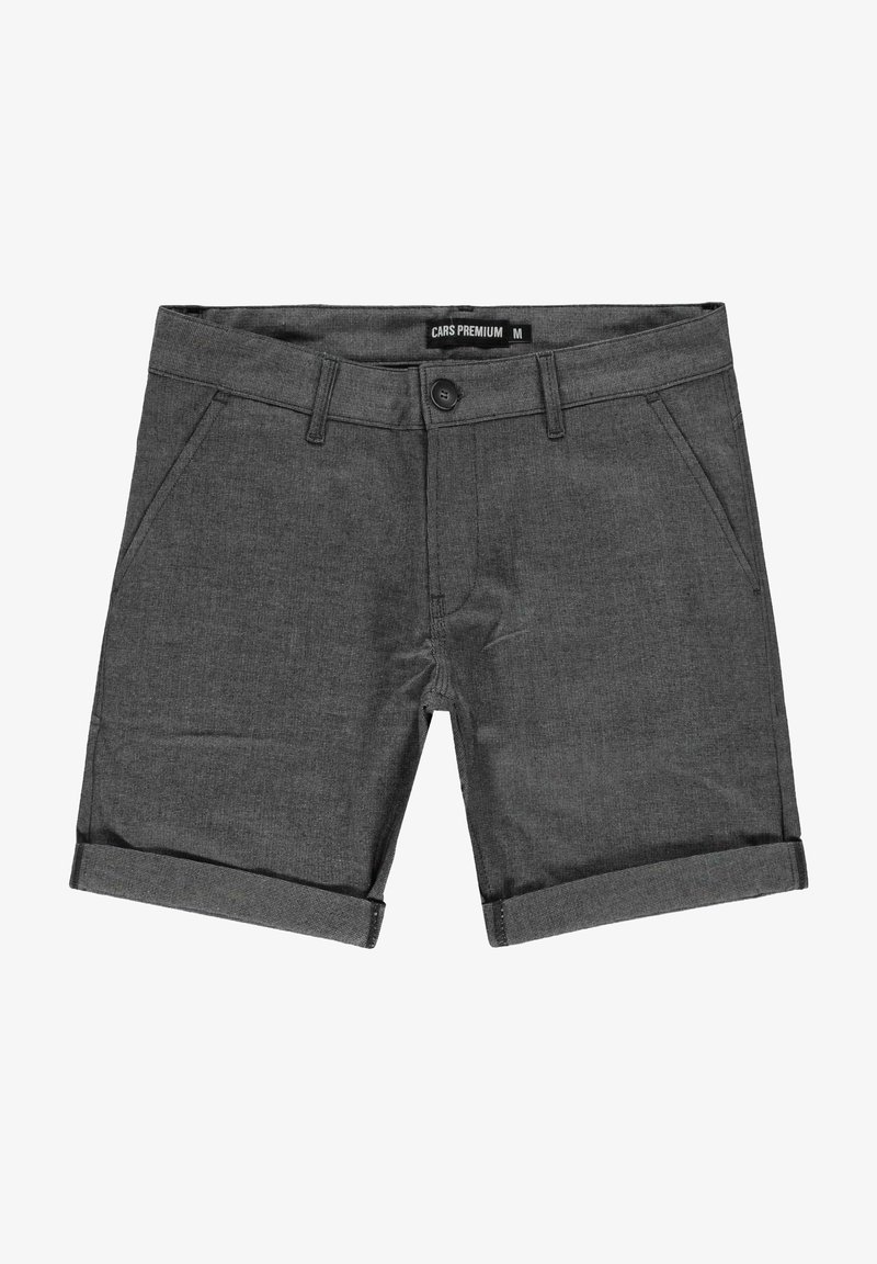 Grijze shorts van gestructureerde stof, met een knoopsluiting, vijf zakken en opgerolde zoom voor een casual uitstraling.