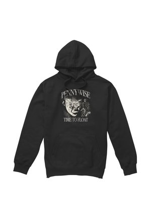 Black hoodie with Pennywise clown face and text "Pennywise Time to Float" on front, featuring horror character design.