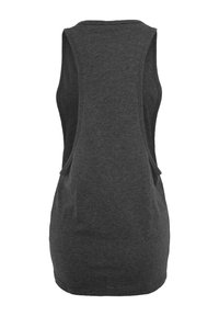 Mørkegrå ærmeløs tanktop med en afslappet pasform, der har brede ærmegab og rundet kant, lavet af et blødt, let materiale.