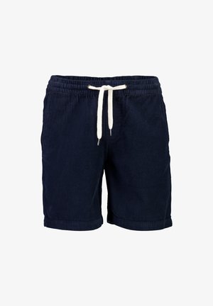 Mörkblå kordshorts med ett texturerat mönster, elastisk midja och vita snoddar. Casual passform med uppvikt nederkant.