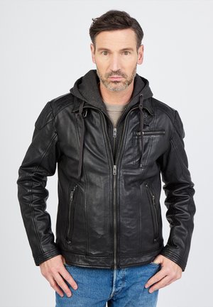 MIT KAPUZE - Leren jas - black