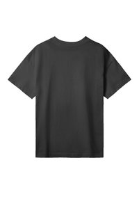 Black cotton t-shirt featuring short sleeves, a crew neck, and a relaxed fit. Smooth texture with no visible patterns or accents.