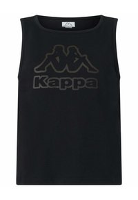 Canottiera nera senza maniche in misto cotone, con un grande design del logo Kappa nero su nero sul davanti. Tessuto morbido, collo a giro.