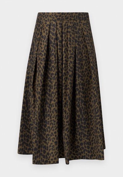 Μίντι φούστα με πιέτες σε πράσινο και μαύρο λεοπάρ σχέδιο, με ψηλή ζώνη μέσης και σιλουέτα σε σχήμα Α.