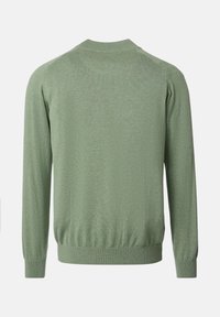 Ljusgrön långärmad tröja med ribbad mudd och nederkant, visas från baksidan mot en enkel vit bakgrund.