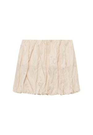 Jupe plissée beige clair avec taille élastique, en tissu doux et texturé, et une silhouette détendue et bouffante. Pas de motifs ni d'accents visibles.
