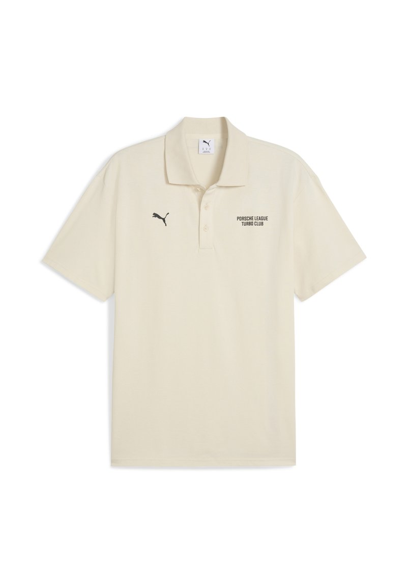 Polo shirt de couleur crème avec le texte noir "Porsche League Turbo Club" et un petit logo Puma noir sur la zone gauche de la poitrine.