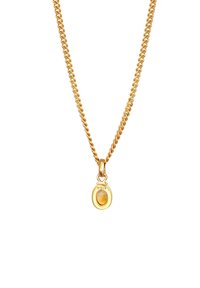 Collier en chaîne dorée avec un pendentif ovale orné d'une pierre précieuse, marqué 925. La chaîne a une finition texturée et des maillons polis.