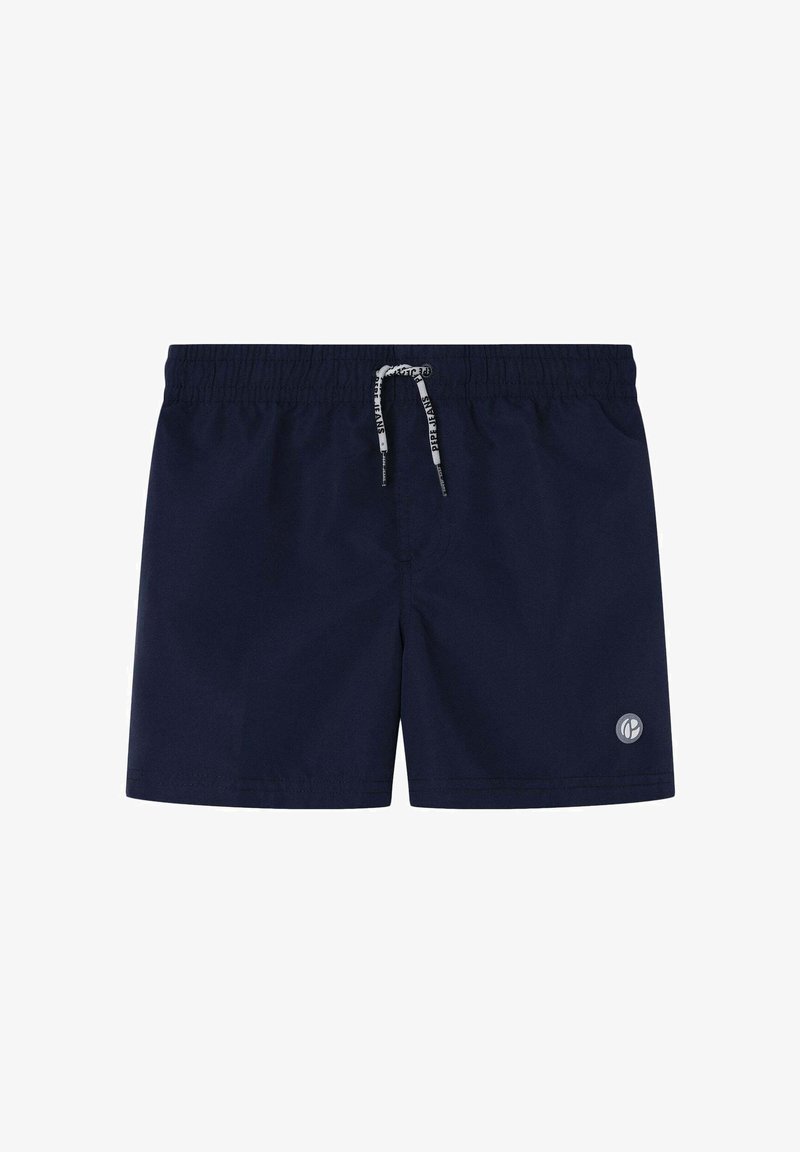 Mornarsko modri kopalni šortsi iz lahkotne tkanine, z elastičnim pasom in vrvico ter majhnim logotipom na sprednji levi strani.