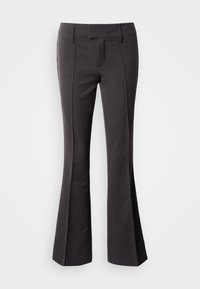 Καμπυλωτό σκούρο γκρι παντελόνι με ομαλή υφή, διαθέτει εφαρμοστή μέση και ραφές μπροστά για ραμμένη εμφάνιση.