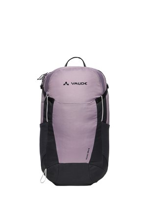 Lichtpaarse en zwarte Vaude Wizard 24+4 rugzak voor wandelen met bovenhandvat, meerdere vakken en zijzakken, voorkant weergegeven.