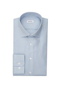 Camicia a scacchi blu chiaro in cotone con bottoni frontali, colletto morbido e polsini doppi, caratterizzata da un motivo testurizzato su tutto il tessuto.